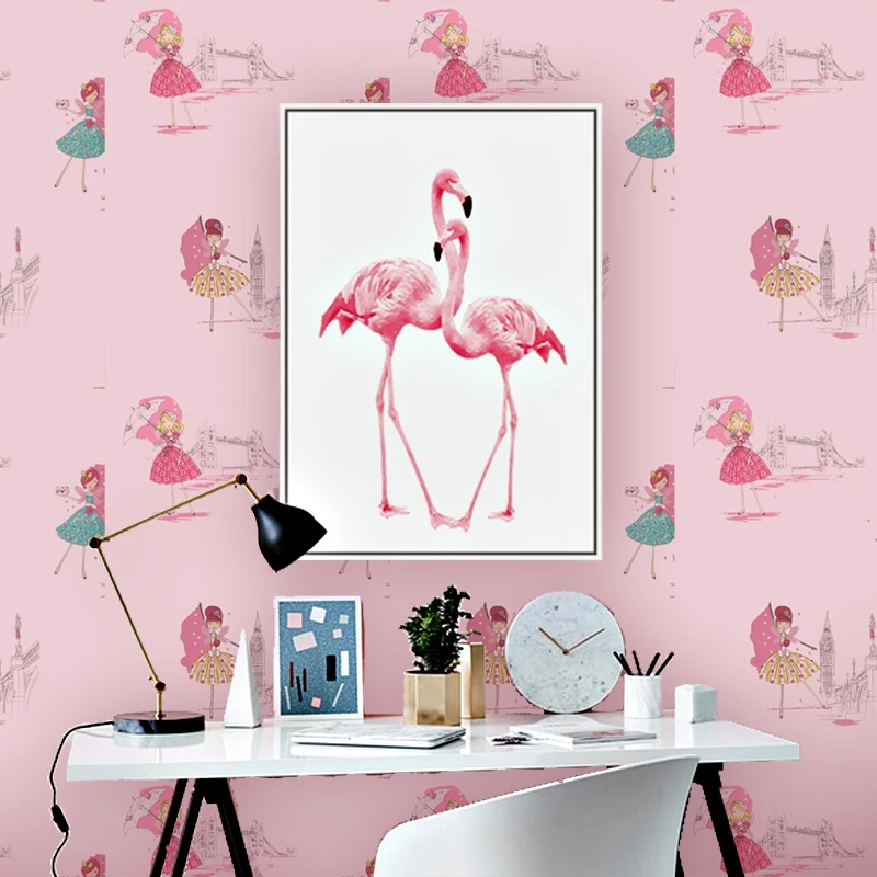 10 м розовые стильные обои принцессы Мультяшные наклейки на стену для детской