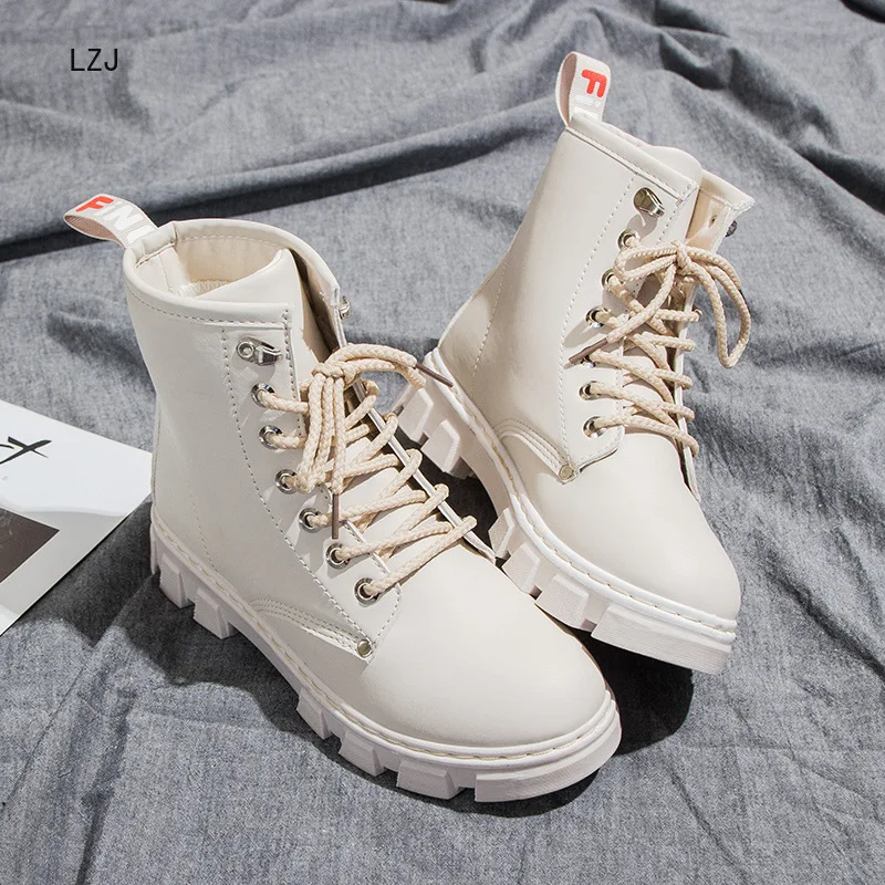 LZJ 2019 Новые Черные ботильоны из искусственной кожи для женщин на платформе со