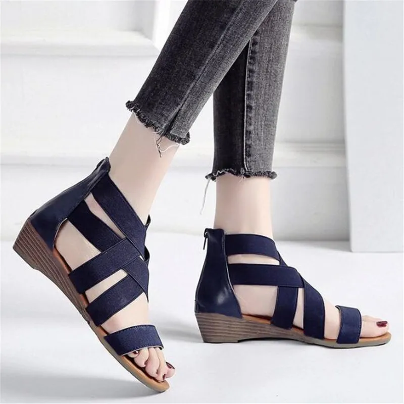 

Summer new plus size women's zipper sandals platform fashion casual flat bottom women slippers breathable womens shoes slides