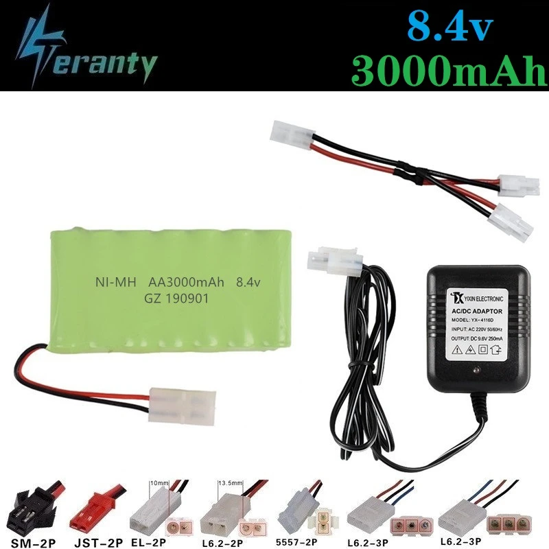 

8.4v 3000mah Rechargeable Battery + 8.4v Charger For Rc toy Cars Tank Robots Gun RC Boat AA Ni-MH 8.4v 2400mah NiMH Battery Pack