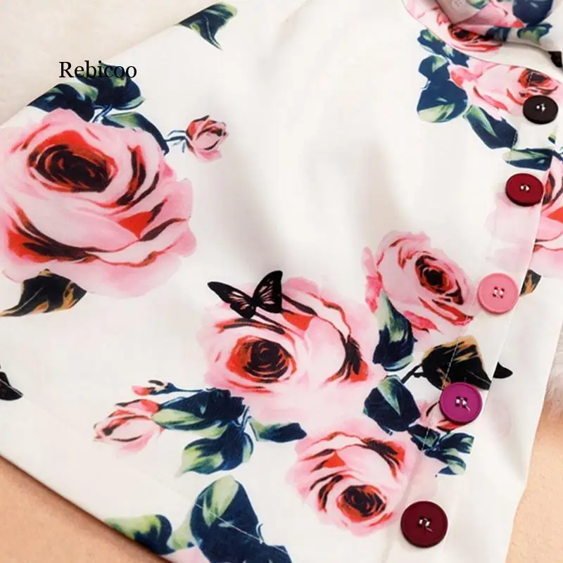 

OL Chiffon 2 Piece Set Women Floral Blouse +high Waist Skirts Summer Elegant Vintage Two Piece Set Fashion Grace