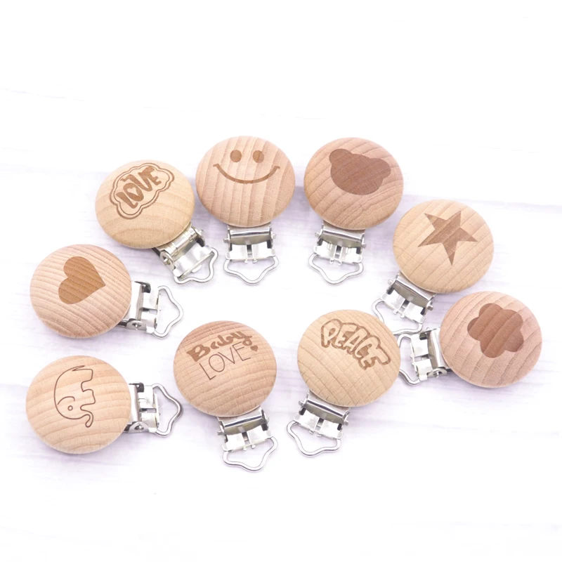 Clips de madera para chupete de beb&eacute;, accesorios para cochecito, juguetes para ni&ntilde;os peque&ntilde;os, collar de dentici&oacute;n, impresi&oacute;n, Clip para chupete infantil, regalo, 5 uds.-3