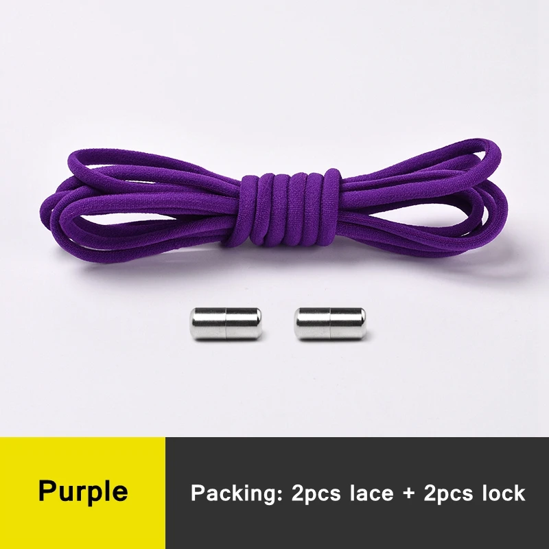 Purple 1 пара шнурков без галстука, круглые эластичные шнурки для обуви для детей и взрослых, шнурки для кроссовок, быстросохнущие шнурки, 21 цвет, шнурки - Цвет: Purple
