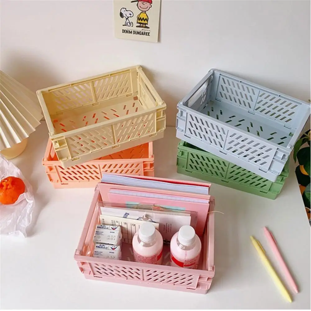 

New Size Collapsible Crate Plastic Folding Storage Box Basket Utility Cosmetic Container Desktop Holder Home Use