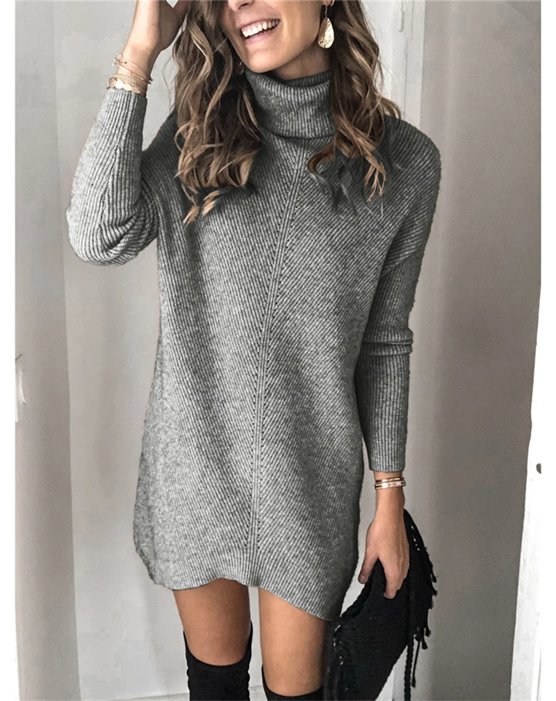 Зимнее платье-свитер с высоким воротником Fitshinling женская вязаная одежда