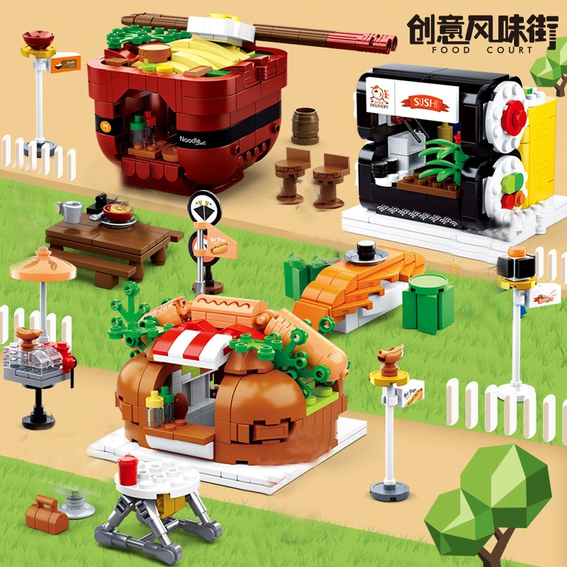 Конструктор из строительных блоков для дома и ресторана совместимых с