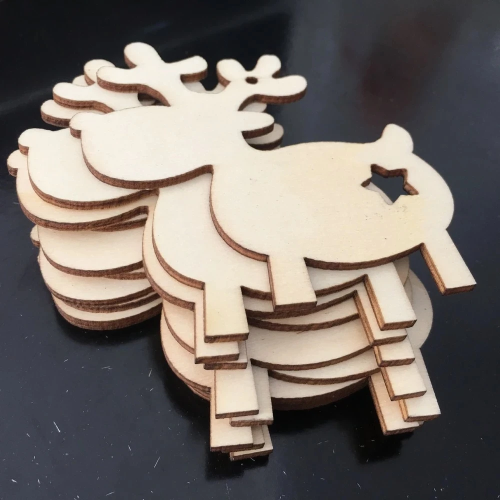 

5Pcs Laser Cut Wood Christmas Decoration and Craft Making Unfinished Wooden Deer Christmas Gift Tags Christmas Tree Ornaments