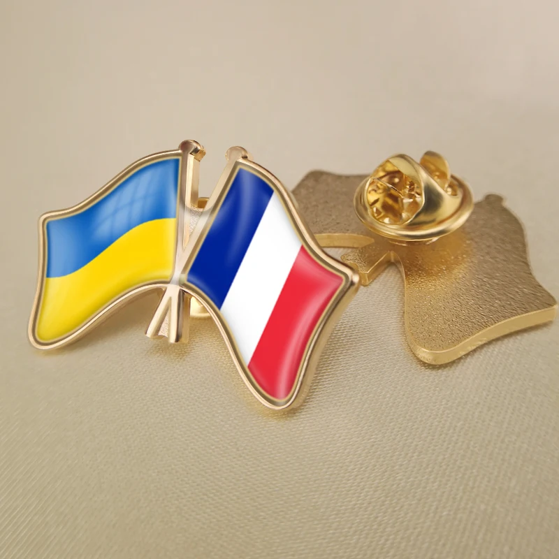 

Ukraine and France Crossed Double Friendship Flags Lapel Pins Brooch Badges