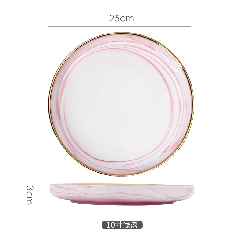 10-inch dish 1 шт. Мраморное керамическое розовое обеденное блюдо из риса, салат, лапша, миска, Высококачественная столовая посуда, кухонный инструмент для приготовления пищи, суповые тарелки, набор посуды - Цвет: 10-inch dish