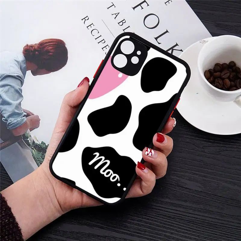 

Cow Print Black White Phone Case Matte Transparent for iPhone 7 8 11 12 s mini pro X XS XR MAX Plus cover funda