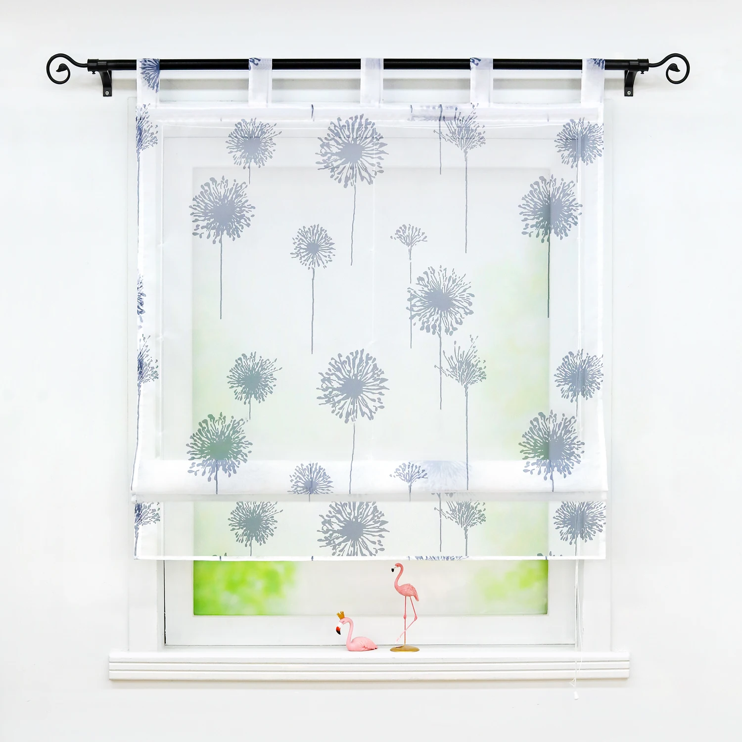 

ISINOTEX Roman Shade Transparent Voile Drape Dandelion Printed Window Curtain Drapery Valance Panel for Kitchen Balcony