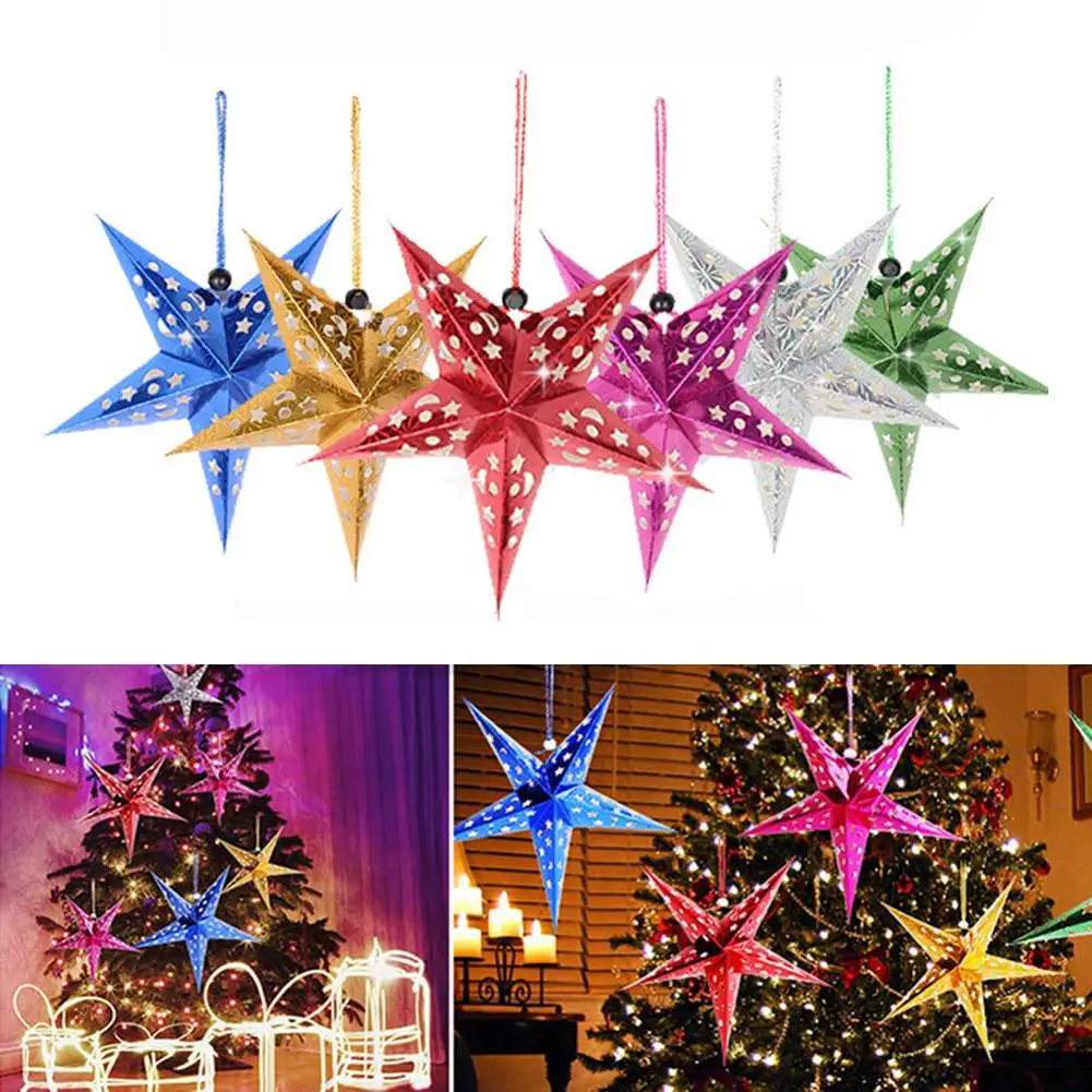 3D Звезда бумаги Висячие полая пентаграмма абажур Рождественские елки вечерние