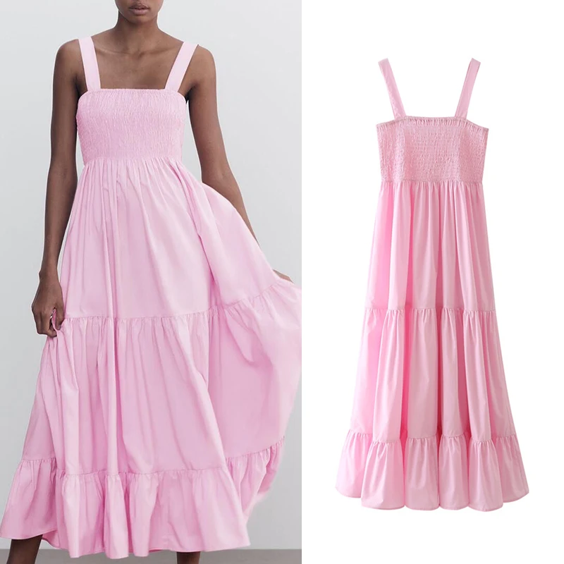 

ZA Summer Women Camisole Dress 2021 New Slash Neck Backless Dresses Lady Party Vestido Elegant Girls A-line Causal Outfits