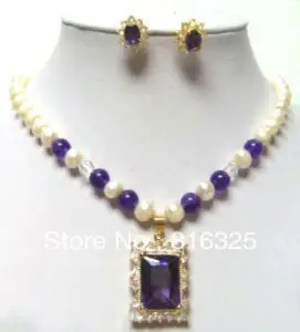 Бесплатная доставка очаровательные модные серьги и ожерелье с жемчугом
