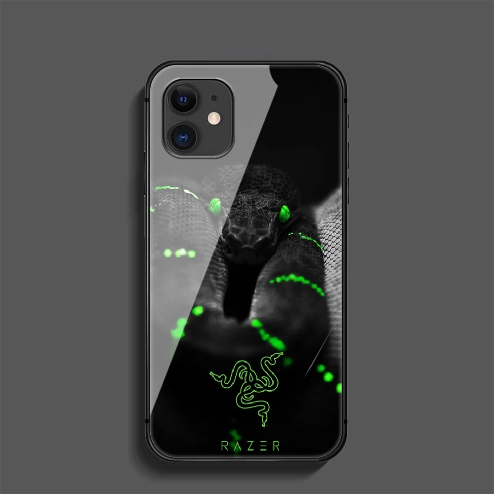 

Razer Game Phone Tempered Glass Case Cover For Iphone 5 6 7 8 11 12 5S 6S X Xr XS Se Max Plus Pro Mini Trend Painting 3D Black