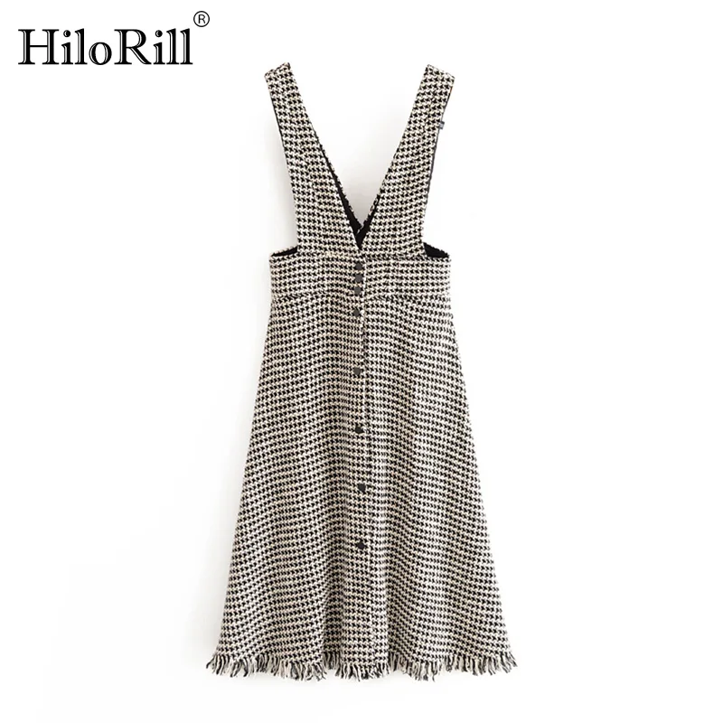Женское клетчатое платье HiloRill Повседневное до колена с v образным вырезом без