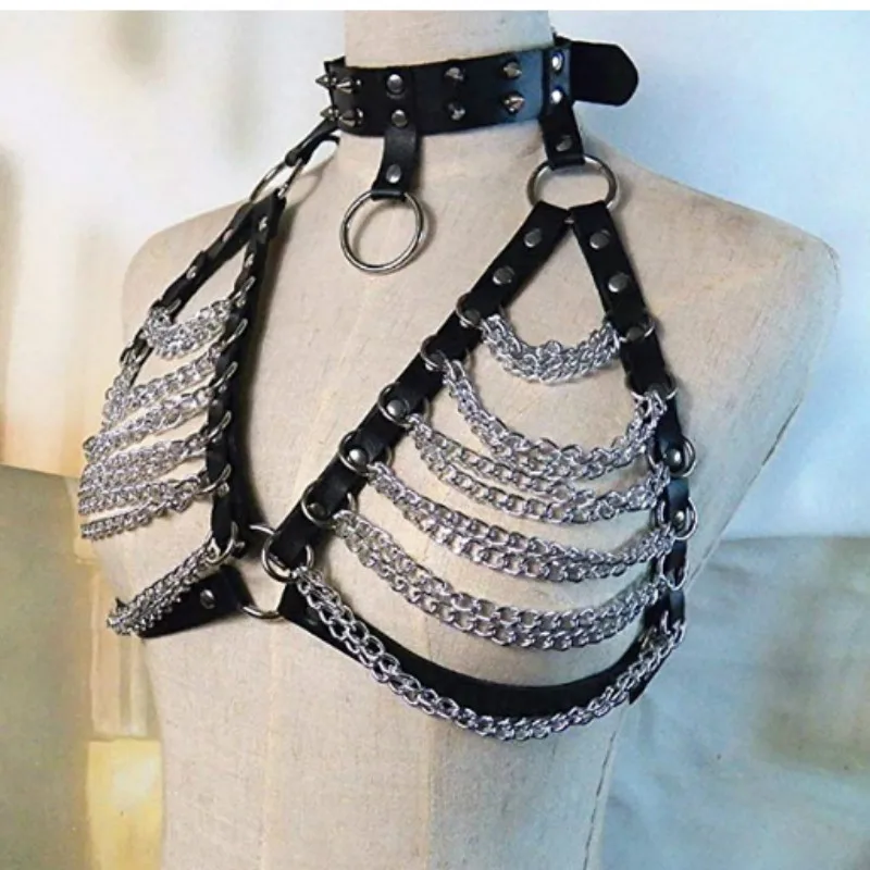 

Bra Waist Chain Belt Skirt Set Decorations Punk Sexy Girls Leather Style Nightclub Studded Brand