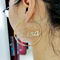 dodoai 50 100mm bling name earrings custom hoop earrings fashion popular custom name earrings circle point diamond jewelry