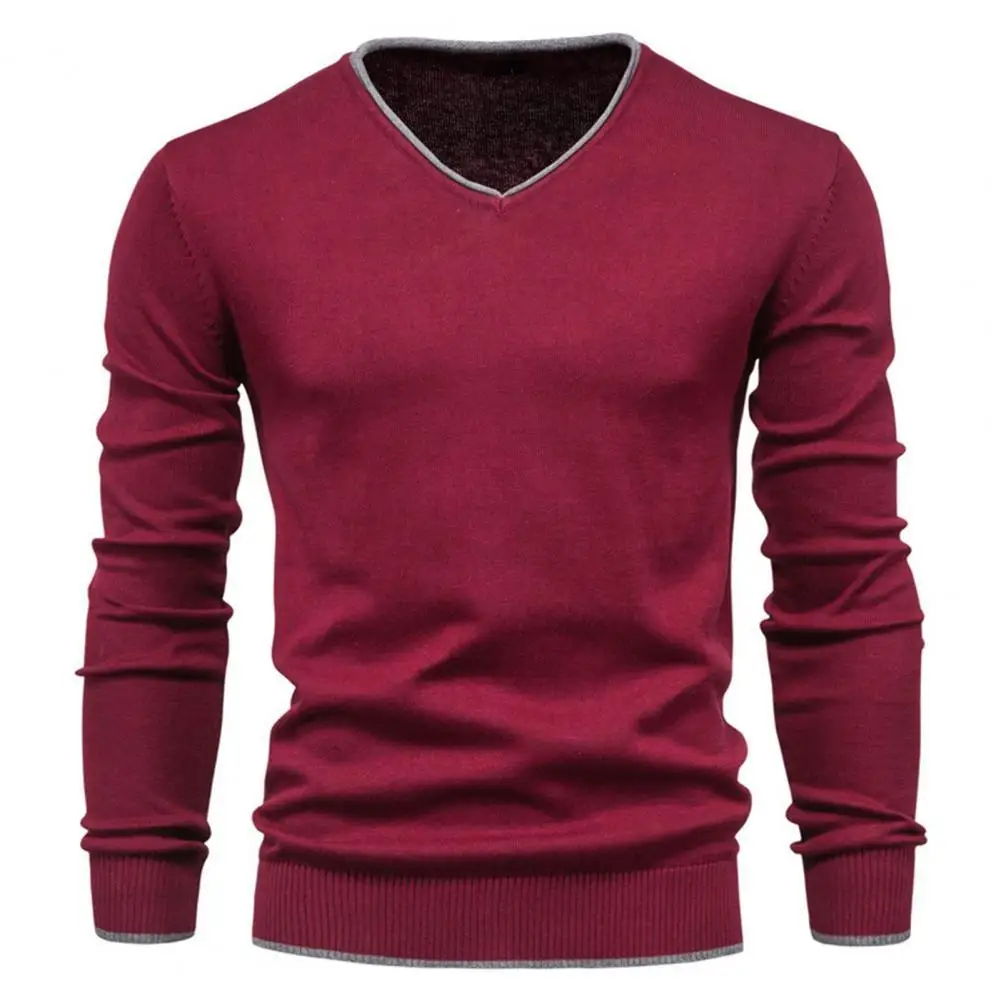 

Men Sweater Solid Color Knitted Autumn Winter Warm Pure Color Sweater Pullover for Daily Wear