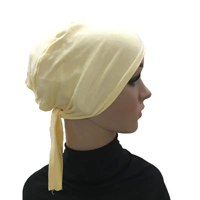 Light Yellow Женская хлопковая шапка бандана под голову шапочка с шарфом головной убор мусульманская внутренняя шапка после химиотерапии исламские арабские шапочки Skullies Повседневная - Цвет: Light Yellow