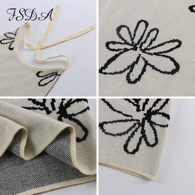 Летнее цветочное трикотажное облегающее платье FSDA 2021 с открытой спиной женские