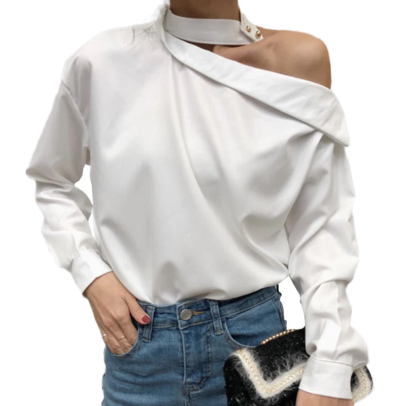 

Autumn Vintage Style Women's Clothing Blouses Skew Collar Halter Shirts Fashion Brands Off Fashion Tops Vestidos Femininos New