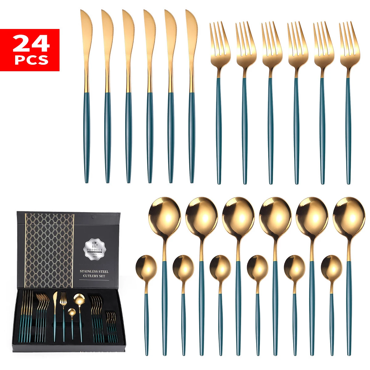 

24Pcs Gold Cutlery Set Stainless Dinnerware Golden Knives Forks Spoons Steel Cutlery Kitchen Set Gold Tableware Set Dropshipping
