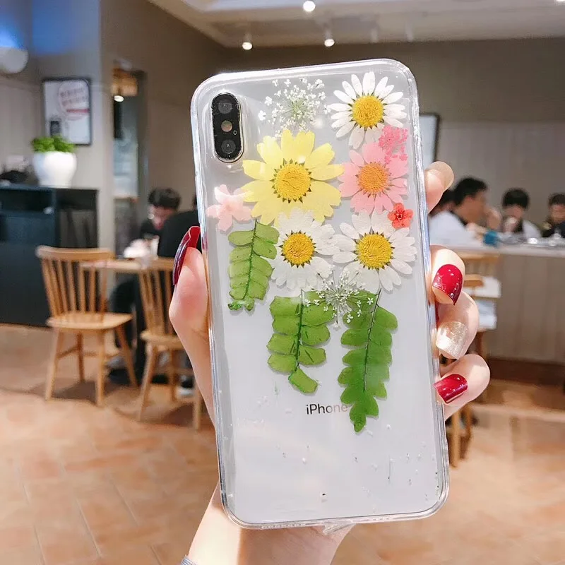Чехол для телефона с высушенными натуральными цветами iPhone XS XR Max X 6 6S 7 8 Plus 11 Pro