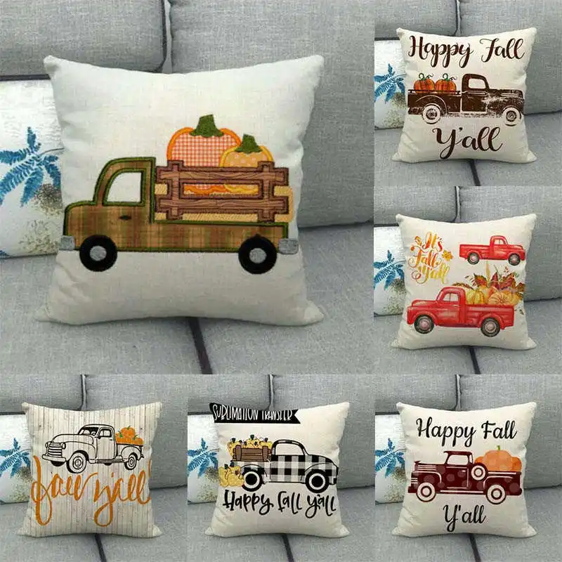

Festival Pillowcase Thanksgiving Autumn Harvest Truck Cover Decor Home Pumpkin Cushion Pillow Case