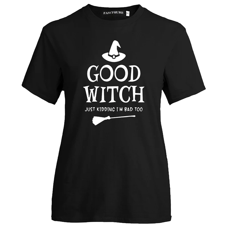 W21659BK Лучшие футболки «Друзья» BAD WITCH GOOD WITCH, топ с буквенным принтом, футболка Femme, повседневные женские лучшие друзья, топы на Хэллоуин, футболки - Цвет: W21659BK