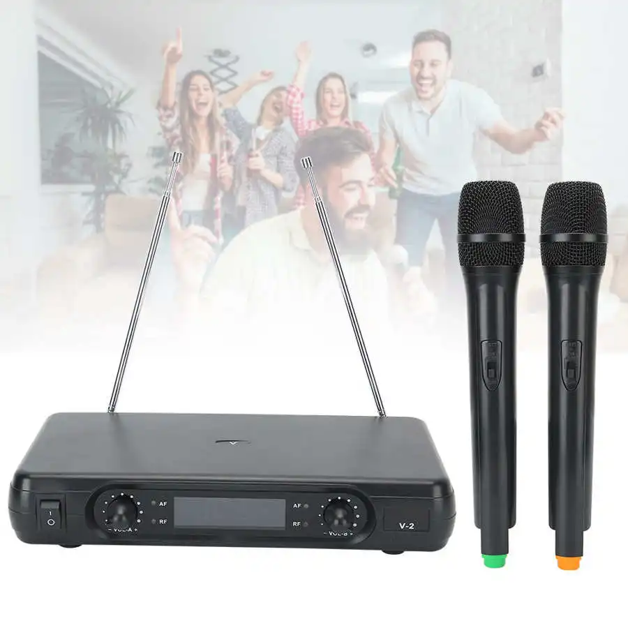 Профессиональный 2 канальный беспроводной двойной микрофон для караоке