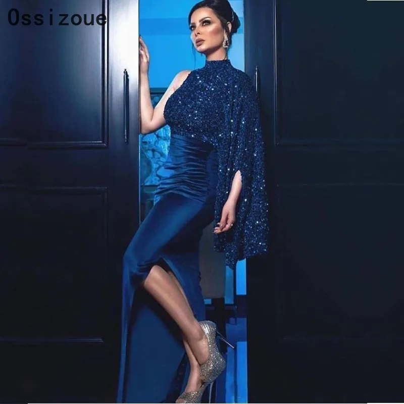 Длинные вечерние платья Русалочки на одно плечо с расклешенными рукавами