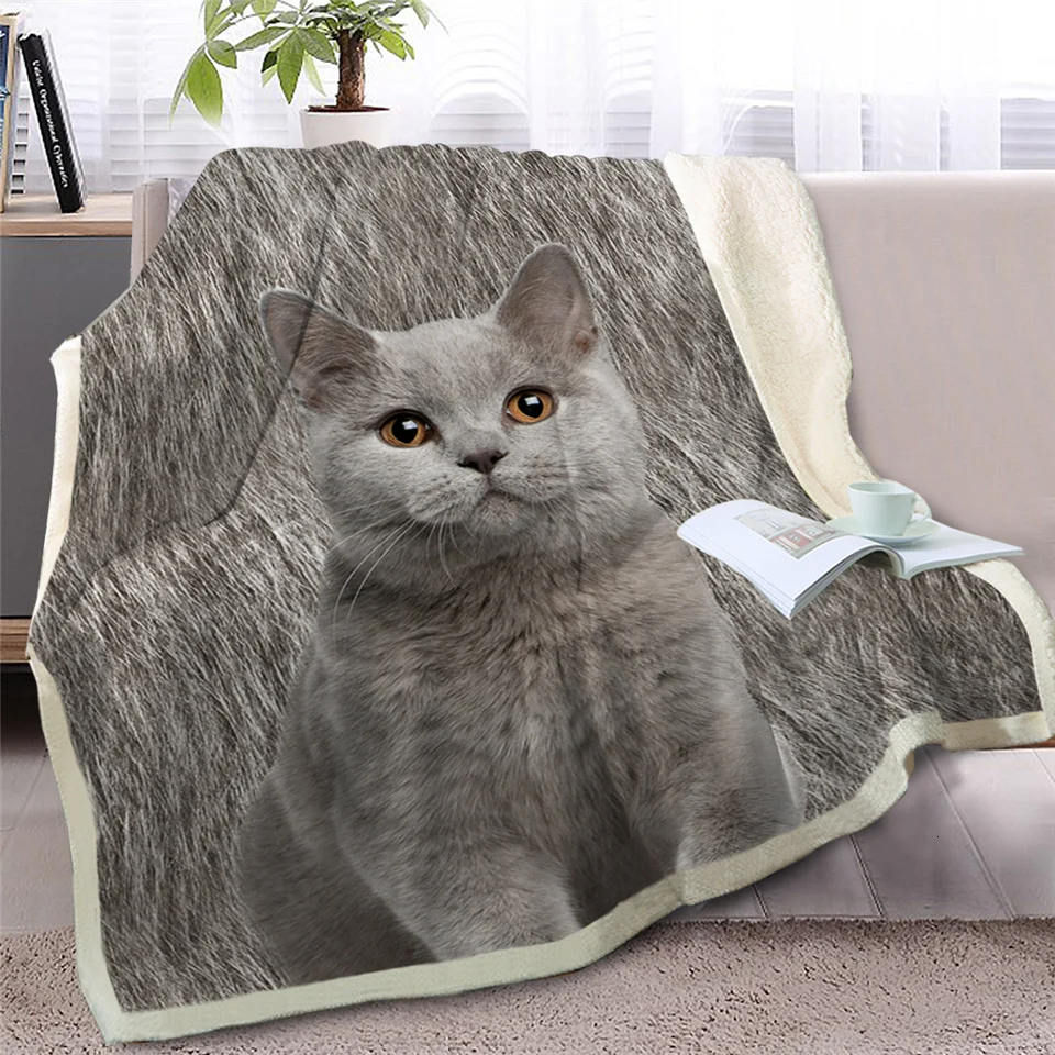 Cat 6 Blesslive Британский короткошерстный Кот плед на кровать 3D животное плюшевое шерпа одеяло сиамские покрывала серый Кот мех тонкое одеяло - Цвет: Cat 6