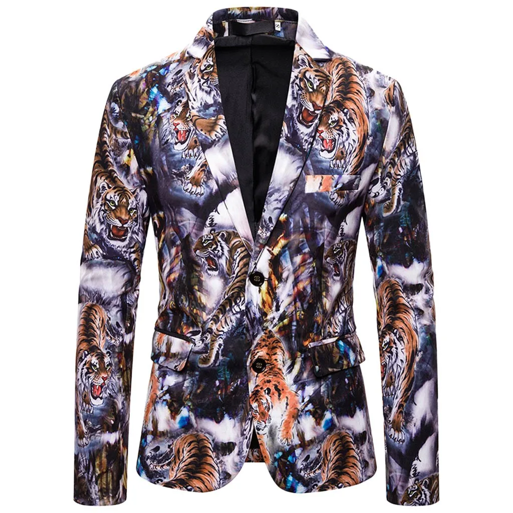 

Мужские блейзеры и пиджаки с принтом, новинка 2020, Однобортный блейзер с цветочным принтом, мужской деловой блейзер для выпускного вечера, ...