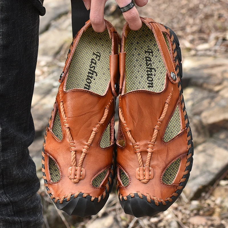 

Sandalias Hombre Summer Sandals Men Casual Shoes Cow Genuine Leather Sandals Male Soft Outdoor Erkek Ayakkabi Plus Size 47 48