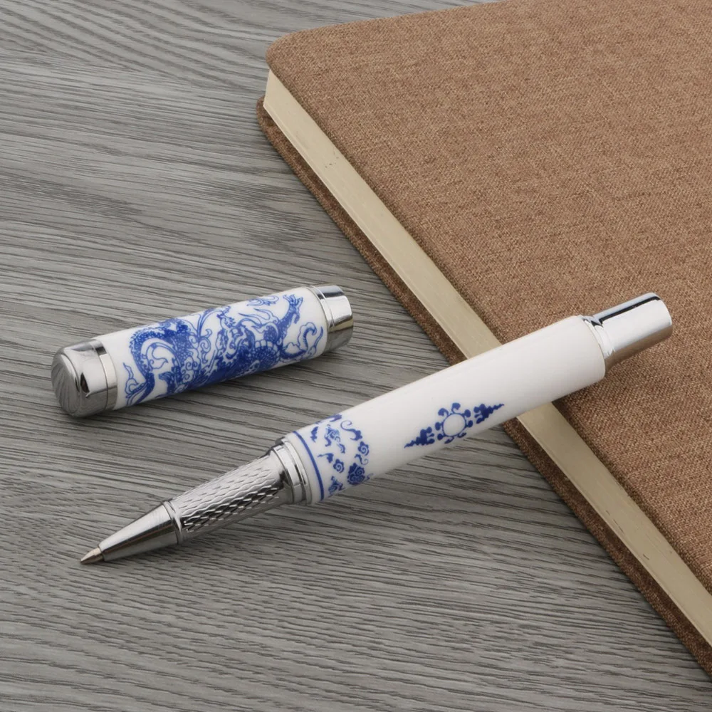 Keramik Rolller Pen Chinese Element Bollpoint Stifte 0,5 Weiß mit blauen