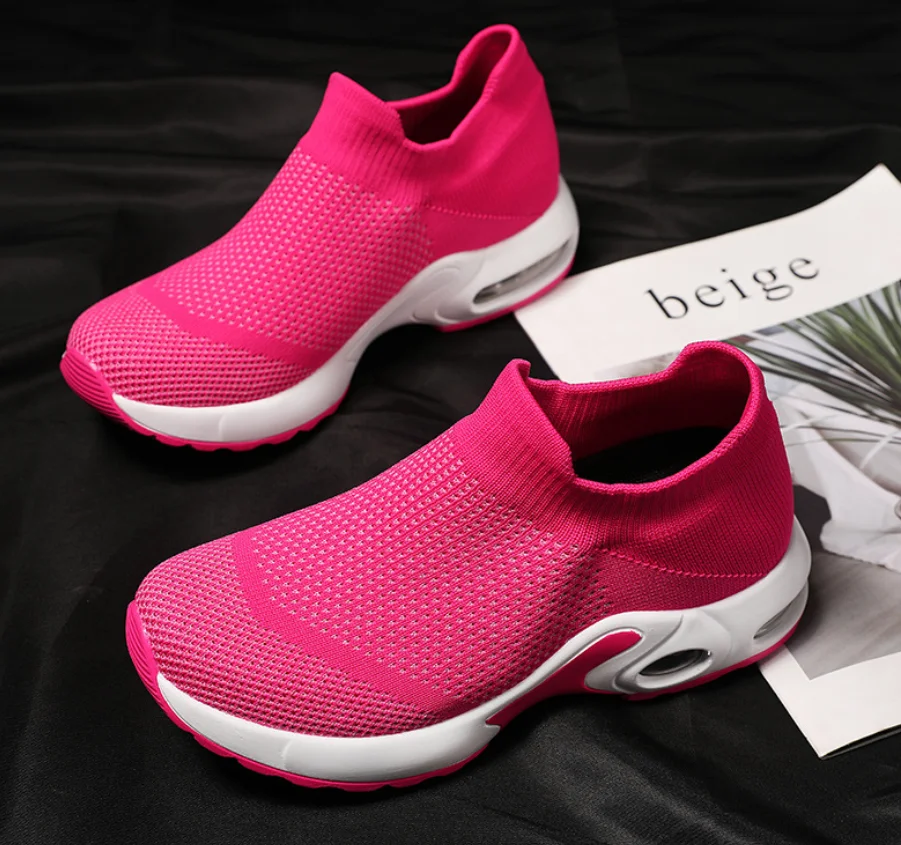 

Женские кроссовки без шнуровки, дышащие сетчатые, повседневная обувь для бега на платформе