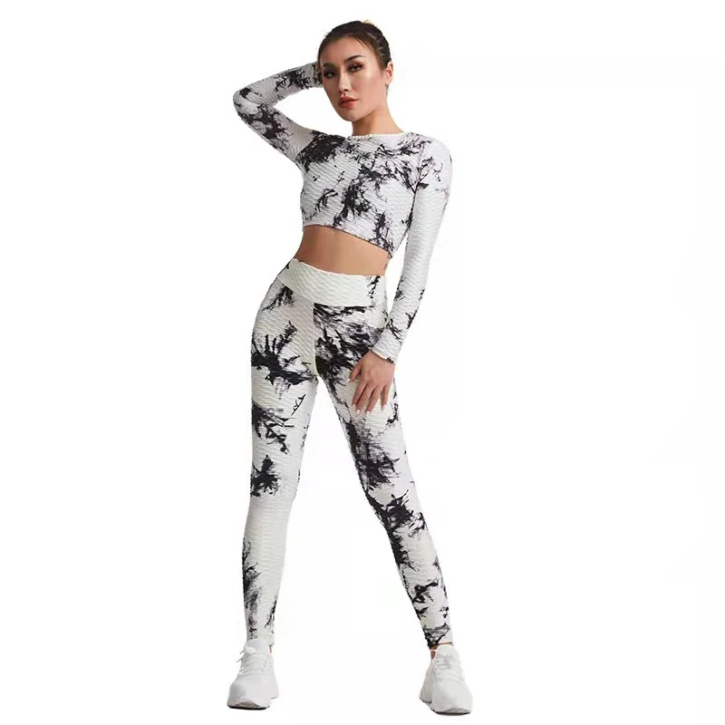 Print Sport Set Tie-dye Ladies Fitness Long Sleeve Yoga Set Halter Sexy Fashion Fitness Suit Women's Sports Tights Sportswear