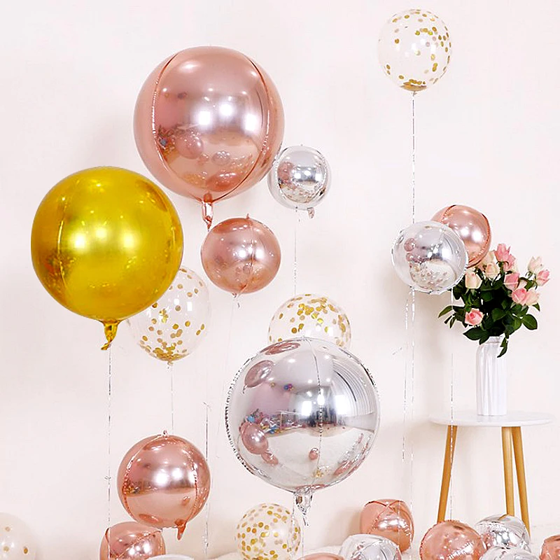 5pcs  18/22 Inch Rsoe Gold 4D Round Aluminum Foil Balloon Metal Balloon Wedding Birthday Party Decoration Helium Ballon Supplies