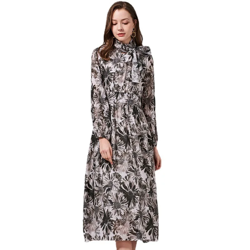 

High End Printed Silk Dress 2021 Summer New Women's 100% Natural Mulberry Silk Satin Dress