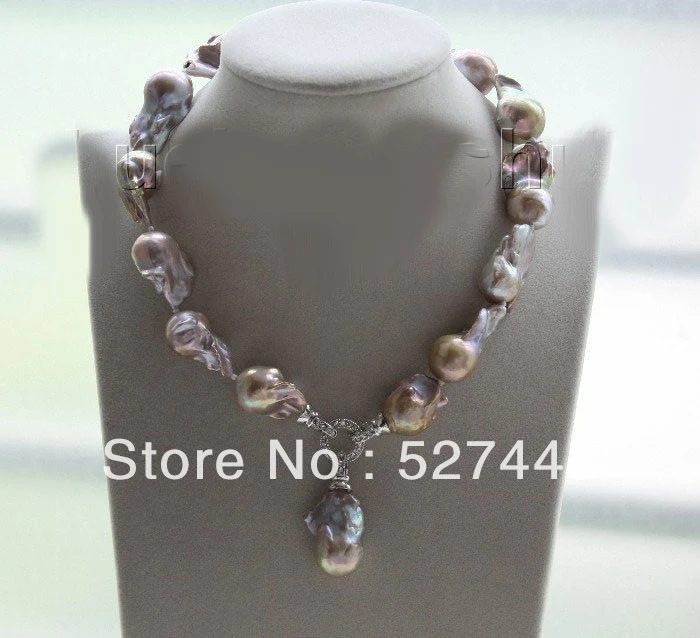 Оптовая продажа блеск 17 &quot29 мм Фиолетовый Возрожденный жемчуг Keshi ожерелье