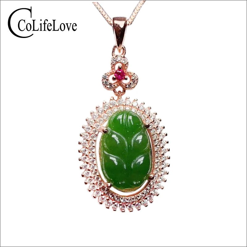 

CoLife Jewelry Chinese Style Jade Leaf Pendant for Daily Wear 10mm*14mm Natural Jade Silver Pendant 925 Silver Jade Jewelry