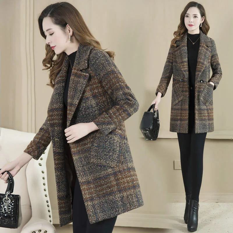 2019 шерстяное пальто ветровка женское качественное клетчатое Утепленные зимние
