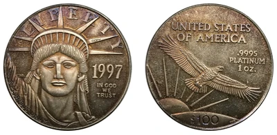 Соединенные Штаты Америки 100 долларов США Платина Орел Bullion Coinage 1997 латунь металл или покрытие серебро Имитация монеты - Color: Multi-Colored