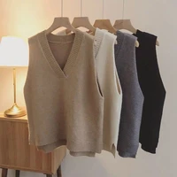 2022spring and autumn v neck sweater korean version sleeveless knit vest college loose solid color top womens clothing