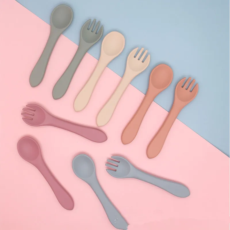 

Baby Food Grade Silicone Spoon Feeding Set Children's Tableware Feeding Accessories Silicone Fork Tableware Children's Products