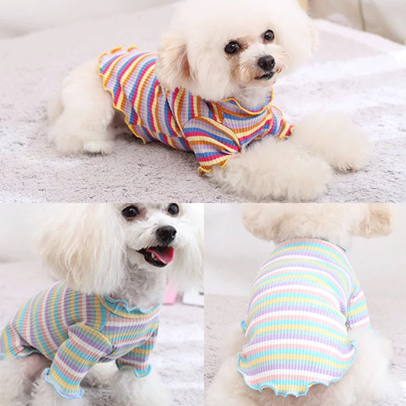 Одежда для домашних животных на весну и лето модная футболка в полоску котят