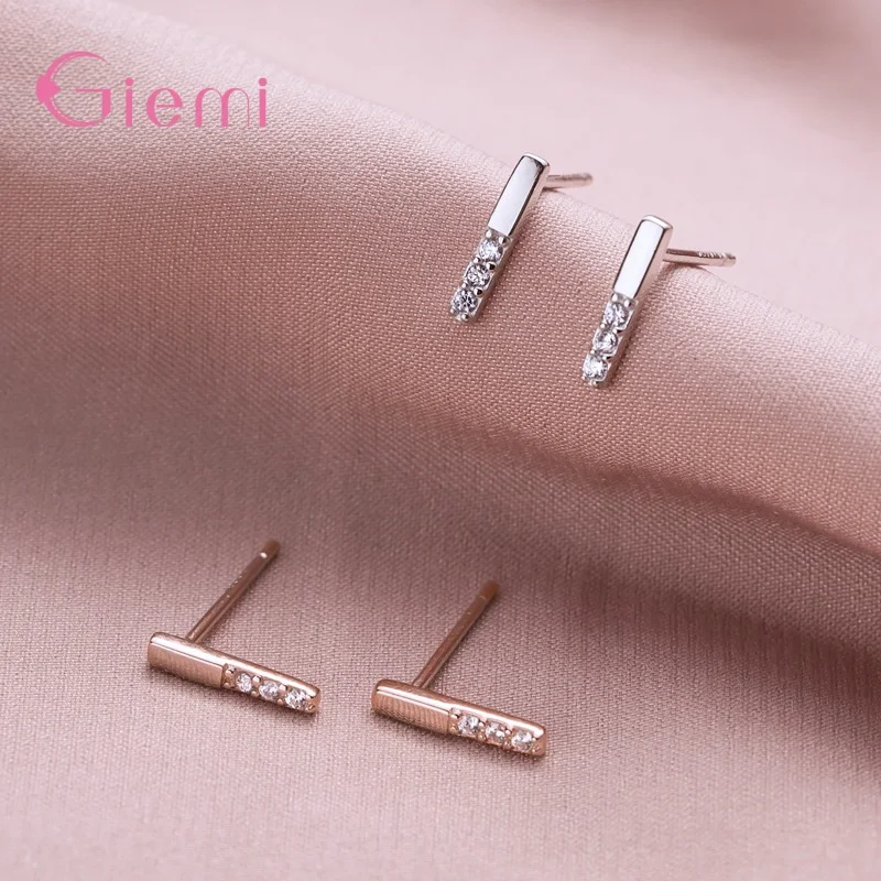 

Fashion Women Girl Simple Geometric Charming Earring 925 Sterling Silver Clear Cubic Zircon Gemstone Earrings Jewelry 2 Colors