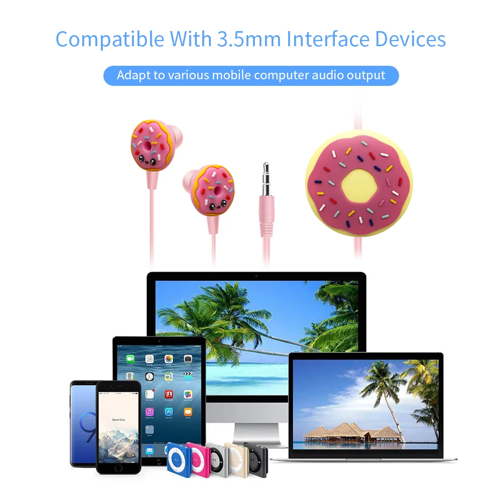 Наушники вкладыши с милым пончиком проводные наушники для девочек детей