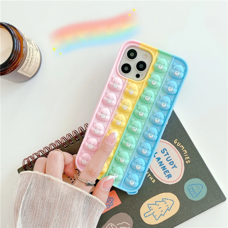 

Stress Reliever 3D Rainbow Bear Butterfly Phone Case For iPhone 7 8 Plus X XS XR 11 Pro Max SE 2020 12 Soft Silicone Case Cover